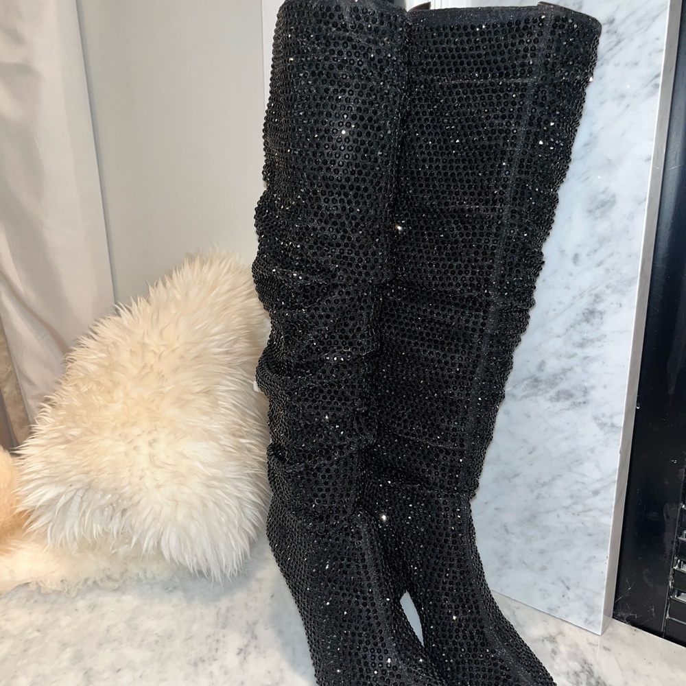 new! INC International Concepts Metallic Black Rhinestone Gerii Boots - Picture 14 of 16